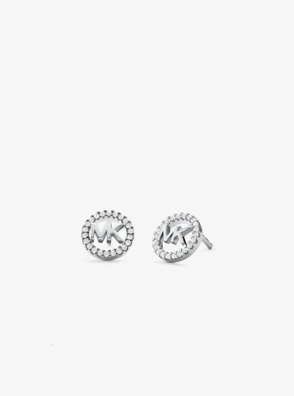 Damske Nausnice Michael Kors Precious Metal-Plated Sterling Silver Pavé Logo Studs Strieborne - Šperky Michael Kors Outlet | DEWSF-4530